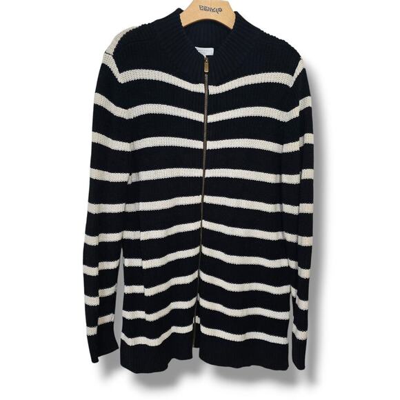 Charter Club women's Plus Size black white striped zip-up sweater - 1x - Picture 1 of 6
